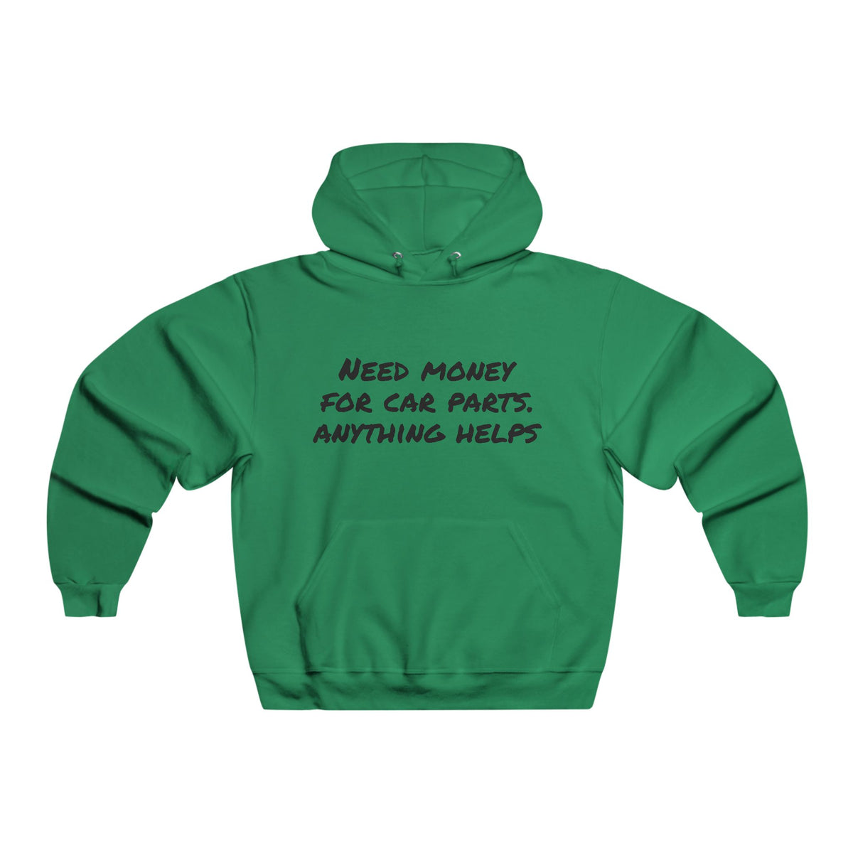 Car Enthusiast Hoodie — “Need Money for Car Parts, Anything Helps” Graphic Hooded Sweatshirt